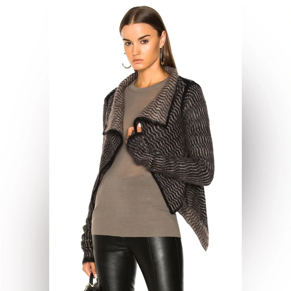 Rick Owens Glitter FW17 Mohair Merino Wool Draped Cardigan Black Beige- one size